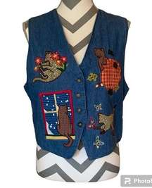 Karen Scott denim cat vest size L