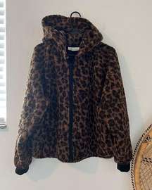 for loft cheetah print teddy full zip oversized hoodie size XL