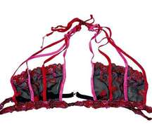 Jacalyn Bennett For Fredericks Of Hollywood Vintage Heart Embroidered Bra Size L