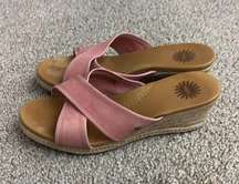 UGG Pink Leather Criss Cross Mule Wedge Sandals Women's 7.5