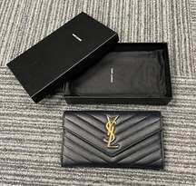 Yves Saint Laurent Long Flap Wallet in Grain Embossed Leather