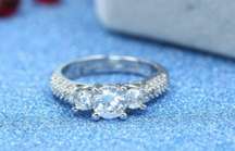 925 Silver Plated Plated Adjustable 1 CT CZ Diamond Wedding Ring for Women