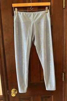 Kimberly Silver Shimmery Light Blue Bra and Leggings Yoga Set Size Medium