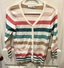 Mak B by Mak pink green tan striped cardigan size Small