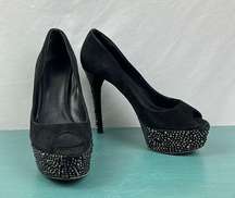 B Brian Atwood black suede pumps heels crystals size 7.5