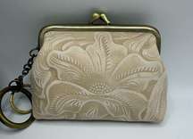 Patricia Nash Chalk White Embossed Leather Coin Purse Key NEW Kiss lock