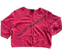 New York Company Sweater Womens Small Pink Hook Eye Beaded Knit Cardi Ramie VTG