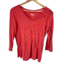 G.H Bass & Co. Women’s Cotton Textured Flower 3/4 Sleeve Top Pink Size Medium