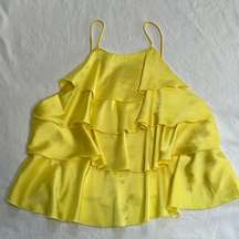 Zara Yellow Ruffle High Neck Yellow Tank Top Size Large