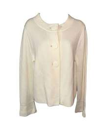 Talbots Cardigan Sweater L Cream 100% Cotton Mod Style Big Buttons NWOT