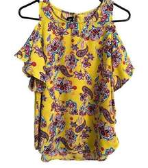 By & By Women's Blouse Small Floral Cold Shoulder Yellow Blue Red Polyester