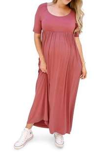 Ingrid & Isabel Elbow Sleeve Maternity Dress - Brick Red / Dark Pink - Medium