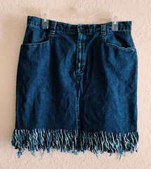 Custom Fringe Denim Skirt