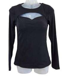 Klassy Network Peek a boo Long Sleeve Shirt Black Built in Bra Brami Size Medium