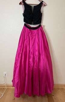 PINK by Alexia Designs 5611 black beaded hot pink satin two piece dress NEW 0