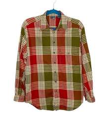 Liz Wear 100% Cotton Fall Cozy Red and Green Plaid Button Front Shirt