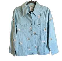 Quacker Factory Vintage Gingham Jacket Womens Size S Embroidered Floral Blue