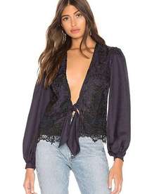 Lovers+Friends Theo Blouse Navy Embroidered