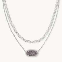 Kendra Scott Elisa Silver Multi Strand Necklace in Platinum Drusy Herringbone