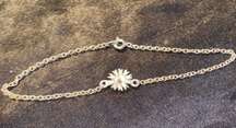 Vintage Y2K 2000 90s Silver Quartz Crystal Stone Flower Anklet