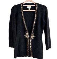 Tracy Reese Embellished Sequin Beaded Knit Cardigan Sweater Black Women's Small