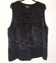 Adrianna Papell Jacket Sleeveless Snap Black Faux Fur Sweater Vest Coat 2X EUC