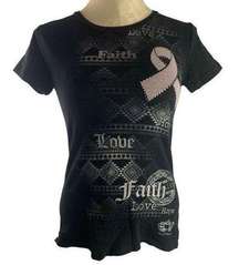 Small Katydid Women's Fitted Black Tshirt Pink Ribbon Tshirt