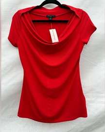 Red  Cowl Neck Cap Sleeve Top