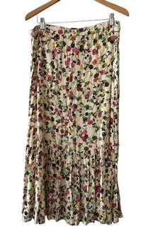 V Cristina Spring Floral Print Maxi Skirt with Center Split & Buttons Size XL