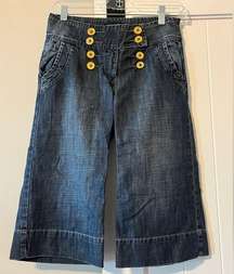 Boston Proper Womens Blue Bermuda Denim Jean Shorts Gold Buttons Size 2‎