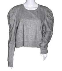 RD Style Shirt Womens Gray Sweatshirt Crop Waist Length Puff Sleeve Neutral