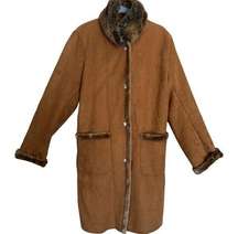 OLEG CASSINI Coat Womens 14 Long Winter Coat Suede Faux Fur Arcticwear