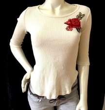 La Gypsy Thick Ribbed embroidered Rose sweater