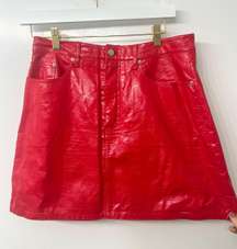 Red Faux Leather Mini Skirt