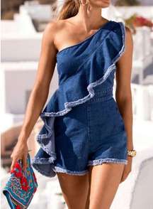 One Shoulder Denim Romper- NWT DO + BE