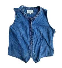 Women’s  Denim Jean Vest Large Pockets Button Up Vintage