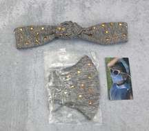 Lele Sadoughi Gray Heat Studded Embellished Facemask and Headband Set NEW