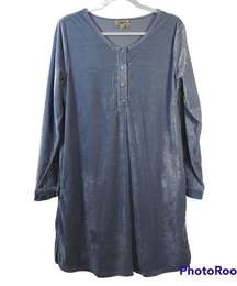 One World Blue Velvet Long Sleeve Dress Denim Charming Art Size L