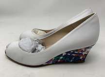 LK Bennett White Leather Peep Toe Multicolor Wedge Heels Size 36 / US 5