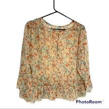 Pink Stitch Women's Floral Print Sheer Top Size Large