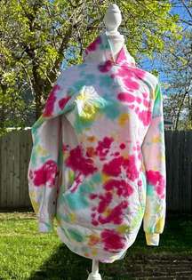 Pink, Blue, Yellow, and White Tie Dye Hoodie Dress