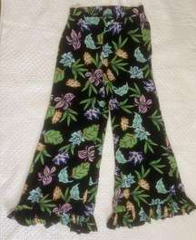 Antibes Blanc Tropical Ruffle Hem Pants Size Small