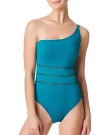 Bleu by Rod Beattie Womens Ring Me Up One Shoulder Swimsuit Teal Size 4 NWT