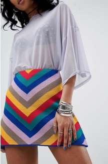 Rainbow Stripe Knitted Mini Skirt