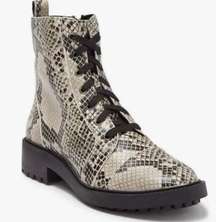 Linea Paolo Womens Snake Print Leather Zipper Combat Boots Size: 8 US