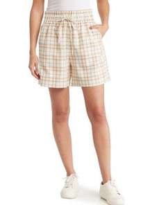 Ivory Plaid Drawstring Long Shorts Size Medium 29 Waist NWT