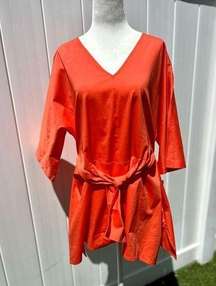 NWT Natori tie front cotton poplin tunic blouse shirt small