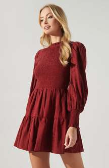 BNWT SugarLips Elizabeth High Neck Smocked maroon mini dress ❤️