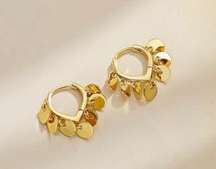 18K Gold Plated Round Disc Tassel Hoop Earrings for Women