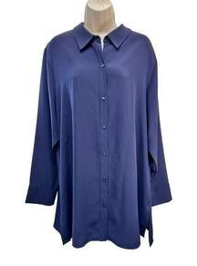 Natori NAVY blue long sleeve button down tunic top